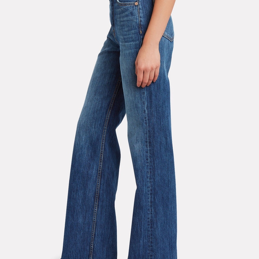 GRLFRND High-Rise Wide Leg Flare Jeans in Medium Blue - Picture 10 of 11